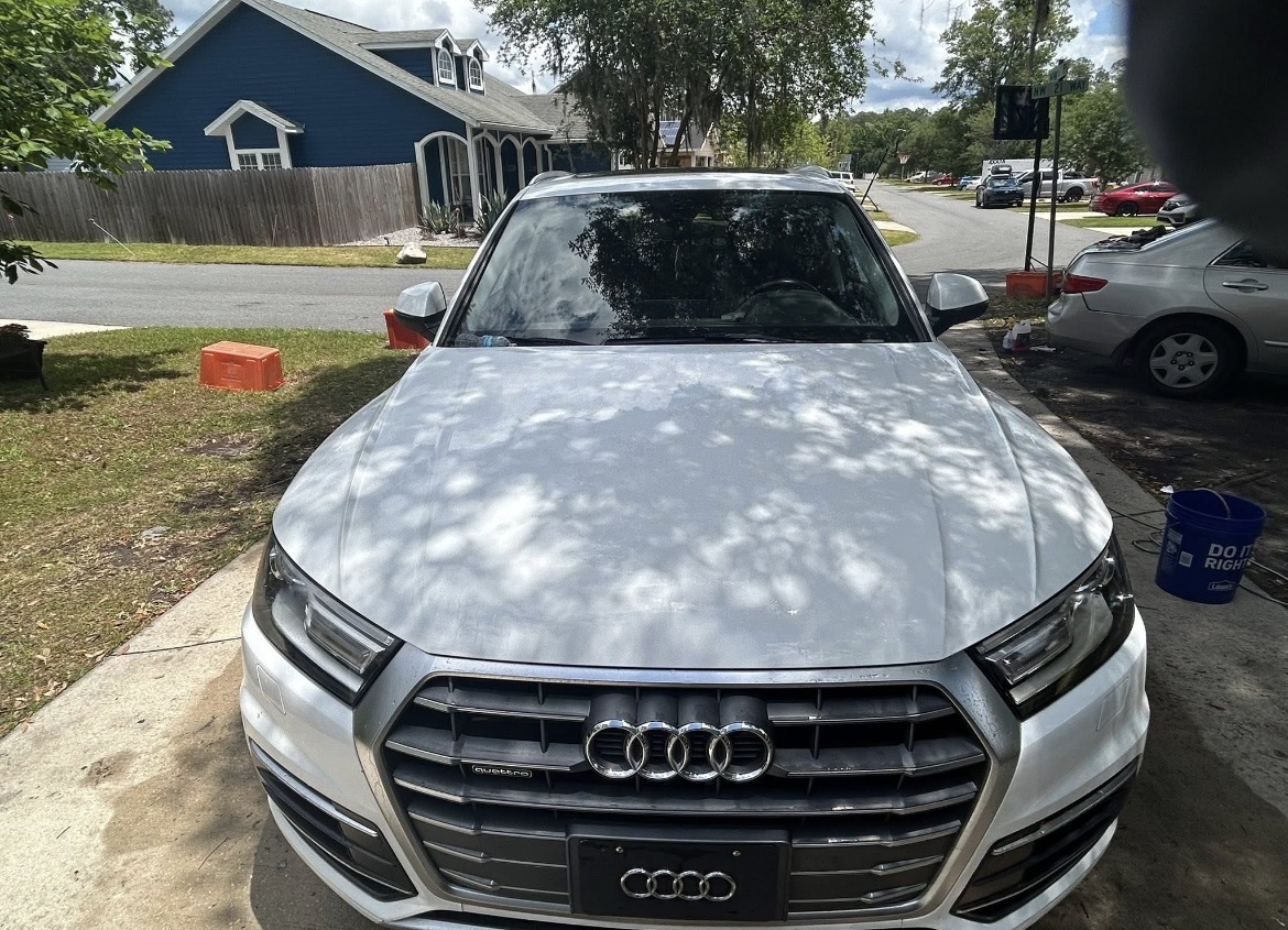 Detailed silver Audi front exterior
